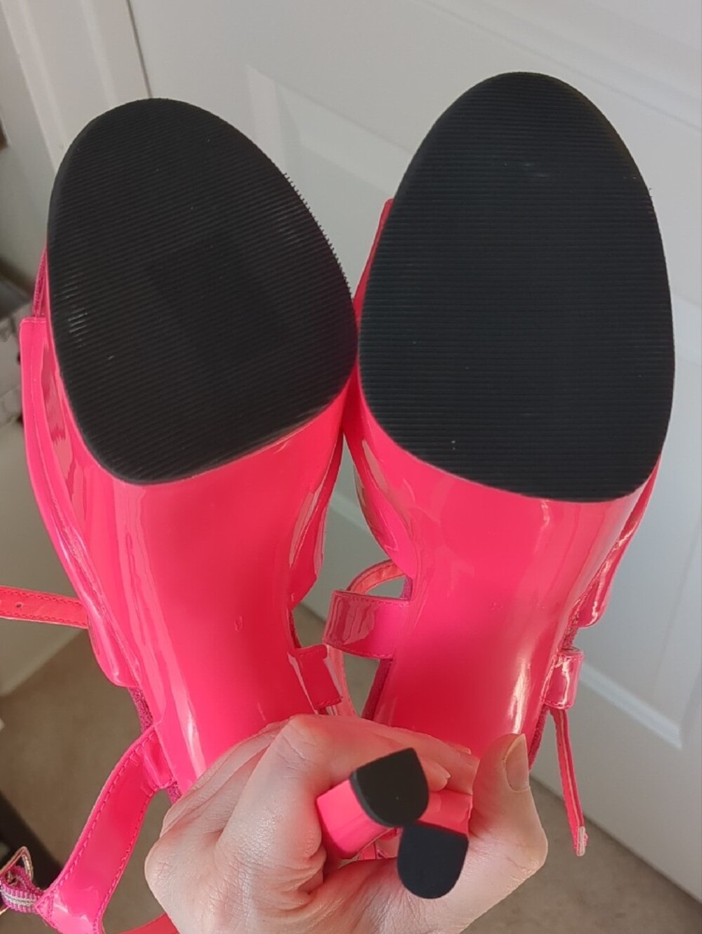 Pleaser Neon Pink 7" Platform Heels with Ankle Strap - Picture 12 of 14